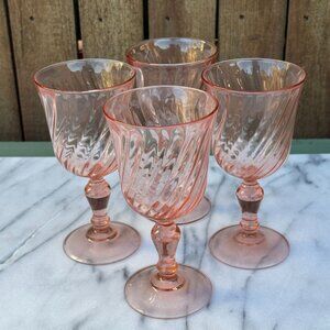 Water Goblet/Wine Glass Rosaline Pink (Swirl Optic) France